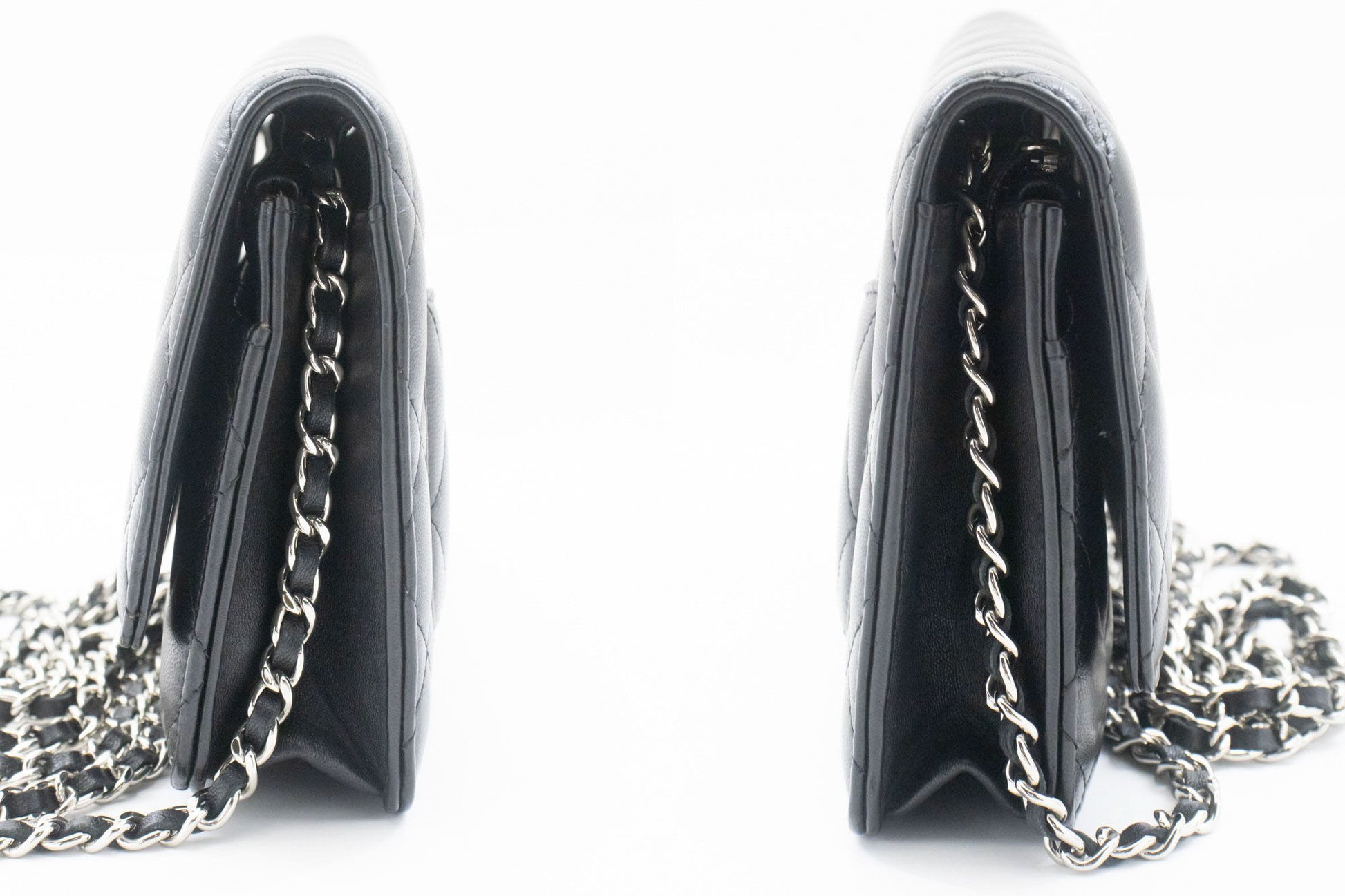 Sac à bandoulière CHANEL Black Classic Wallet On Chain WOC en agneau ab8 hannari-shop