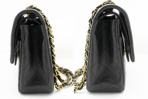 CHANEL Classic Double Flap 10" Chain Shoulder Bag Black Lambskin f91 hannari-shop