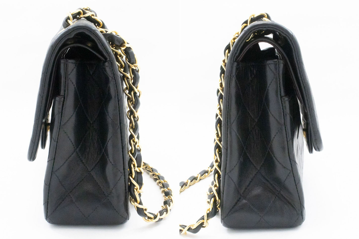 Sac à bandoulière CHANEL Classic Double Flap 10" en agneau noir avec chaîne ag1 hannari-shop