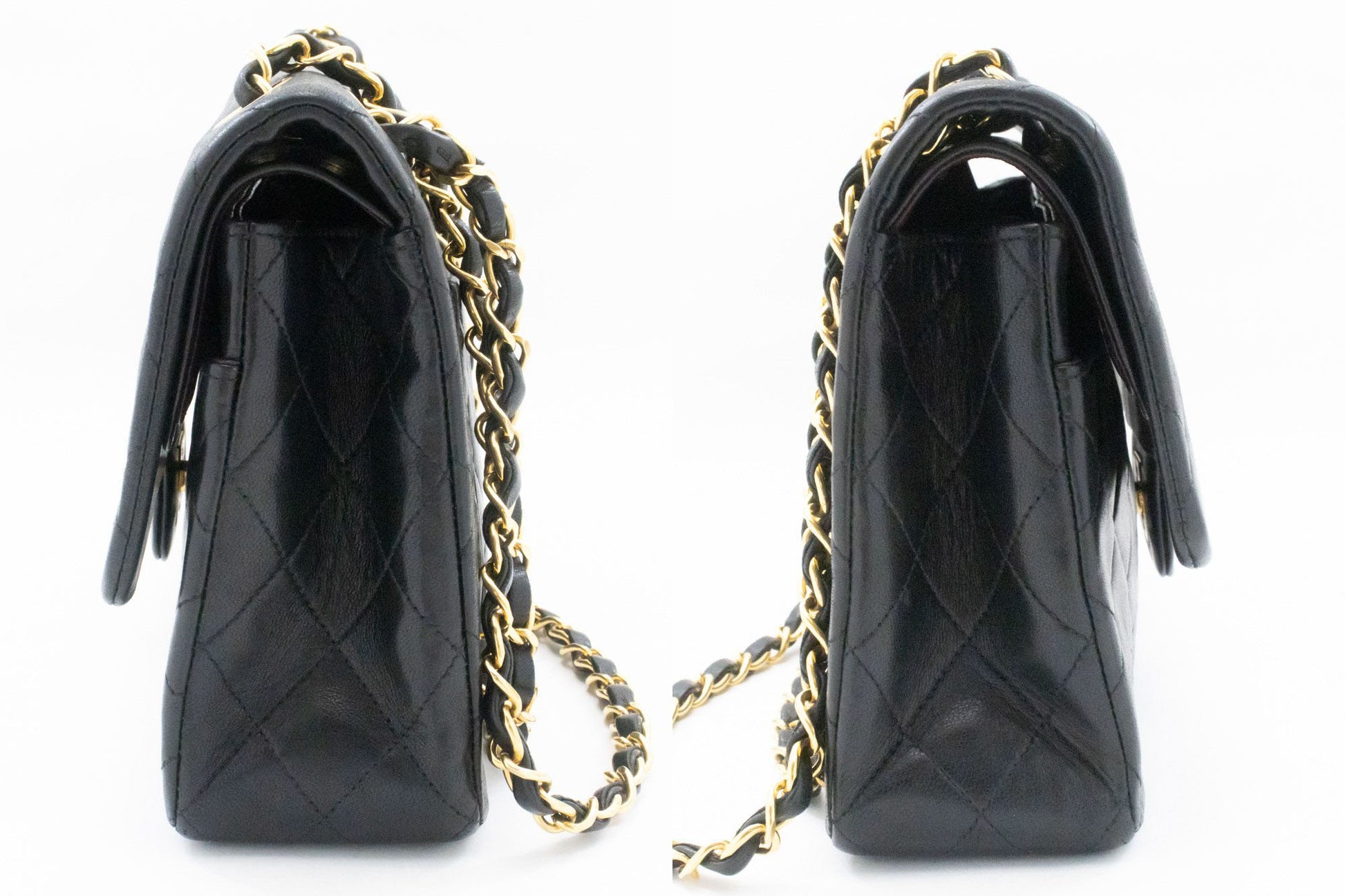 Sac à bandoulière CHANEL Classic Double Flap 10" en agneau noir avec chaîne ag1 hannari-shop