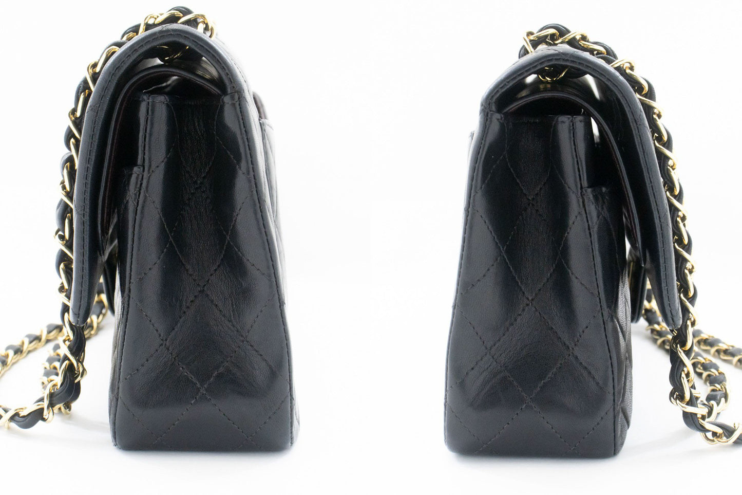 Sac à bandoulière carré CHANEL Classic Double Flap en agneau noir ad1 hannari-shop