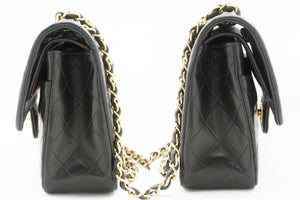 CHANEL Classic Double Flap 10" Chain Shoulder Bag Black Lambskin p64 hannari-shop