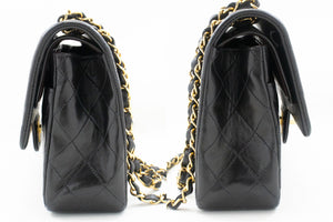 CHANEL Classic Double Flap 10" Chain Shoulder Bag Black Lambskin p32 hannari-shop