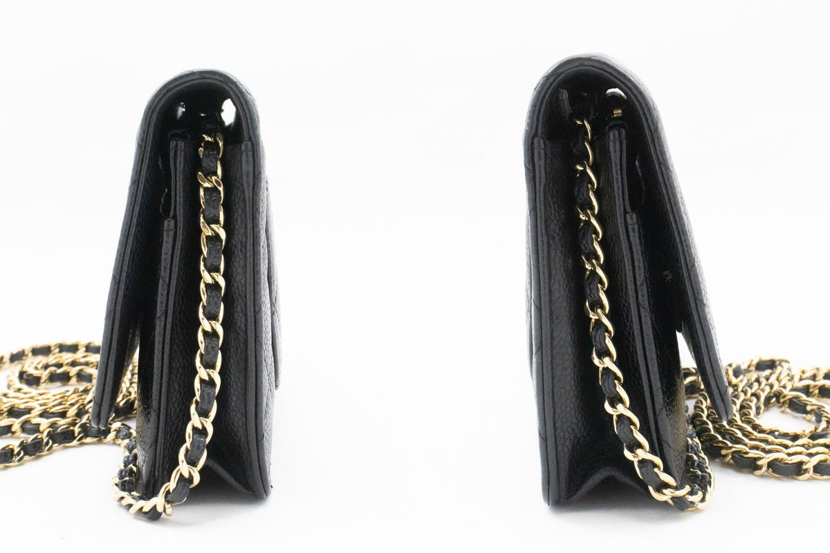 CHANEL جلد العجل المحبب Wallet On Chain WOC حقيبة كتف سوداء ap1 — جانبي hannari-shop