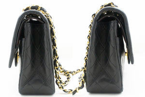 CHANEL Classic Double Flap 10" Chain Shoulder Bag Black Lambskin p61 hannari-shop