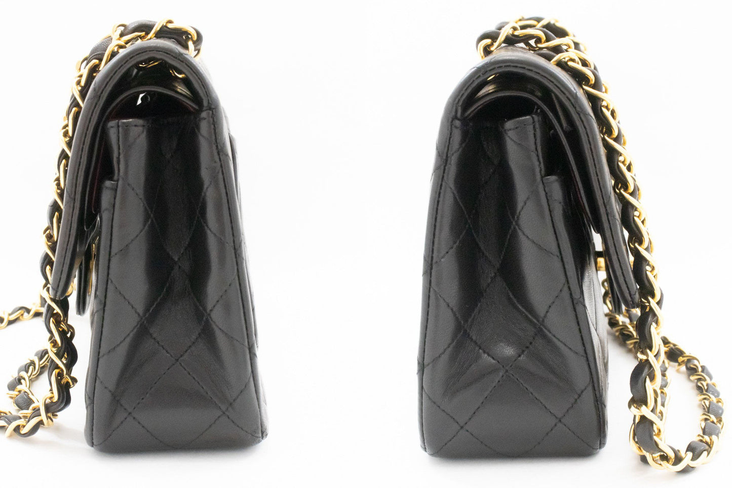 CHANEL Classic Double Flap 9" Chain Schultertasche Schwarz Lammleder ah3 hannari-shop