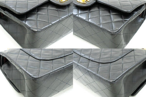 CHANEL Classic Double Flap 10" Chain Shoulder Bag Black Lambskin p58 hannari-shop