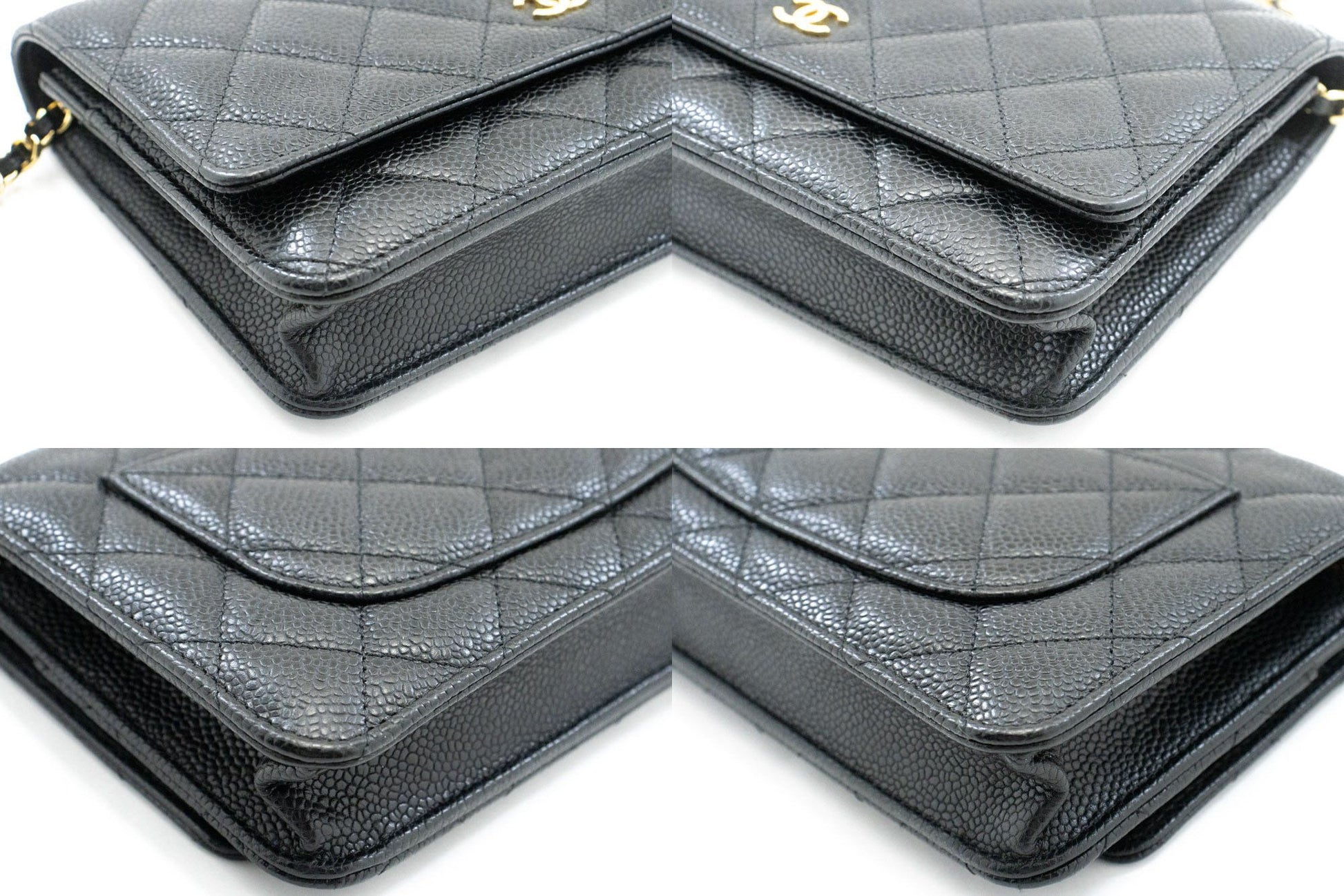 CHANEL Grained Calfskin Wallet On Chain WOC Sort Skuldertaske aa4 hannari-shop