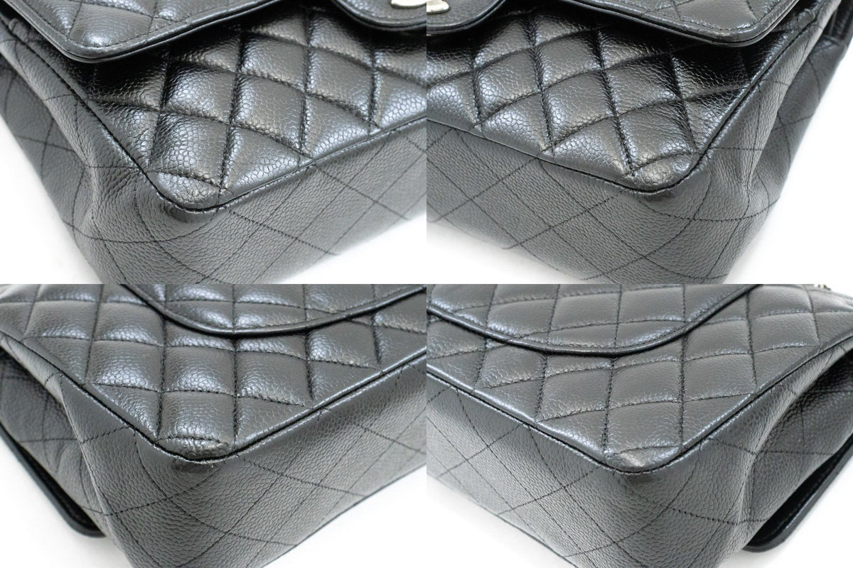 CHANEL Grained Calfskin Double Flap 10" Chain Shoulder Bag Black ao1 hannari-shop
