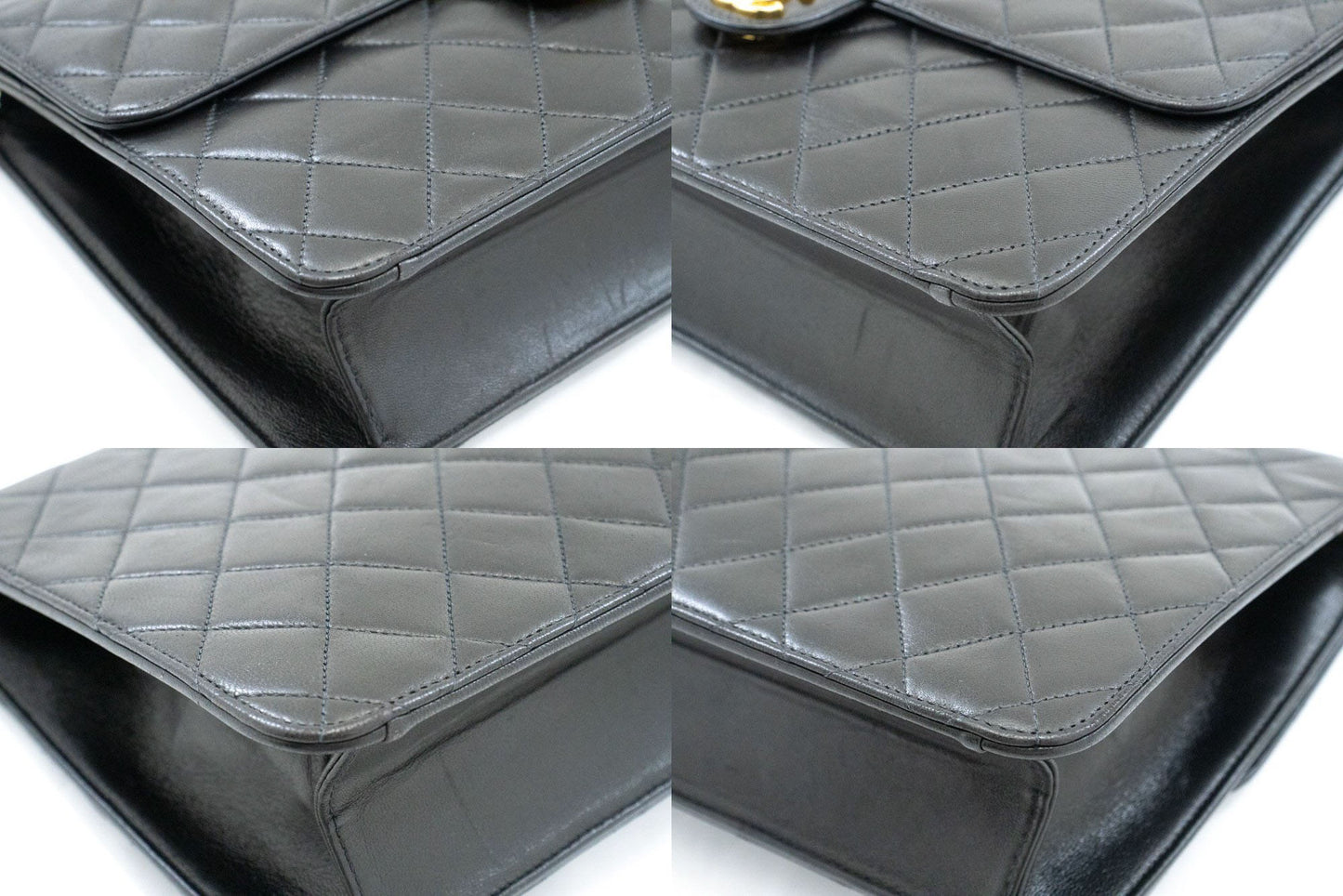 CHANEL skuldertaske med kæde, clutch, sort quiltet flap i lammeskind, taske aa2 hannari-shop