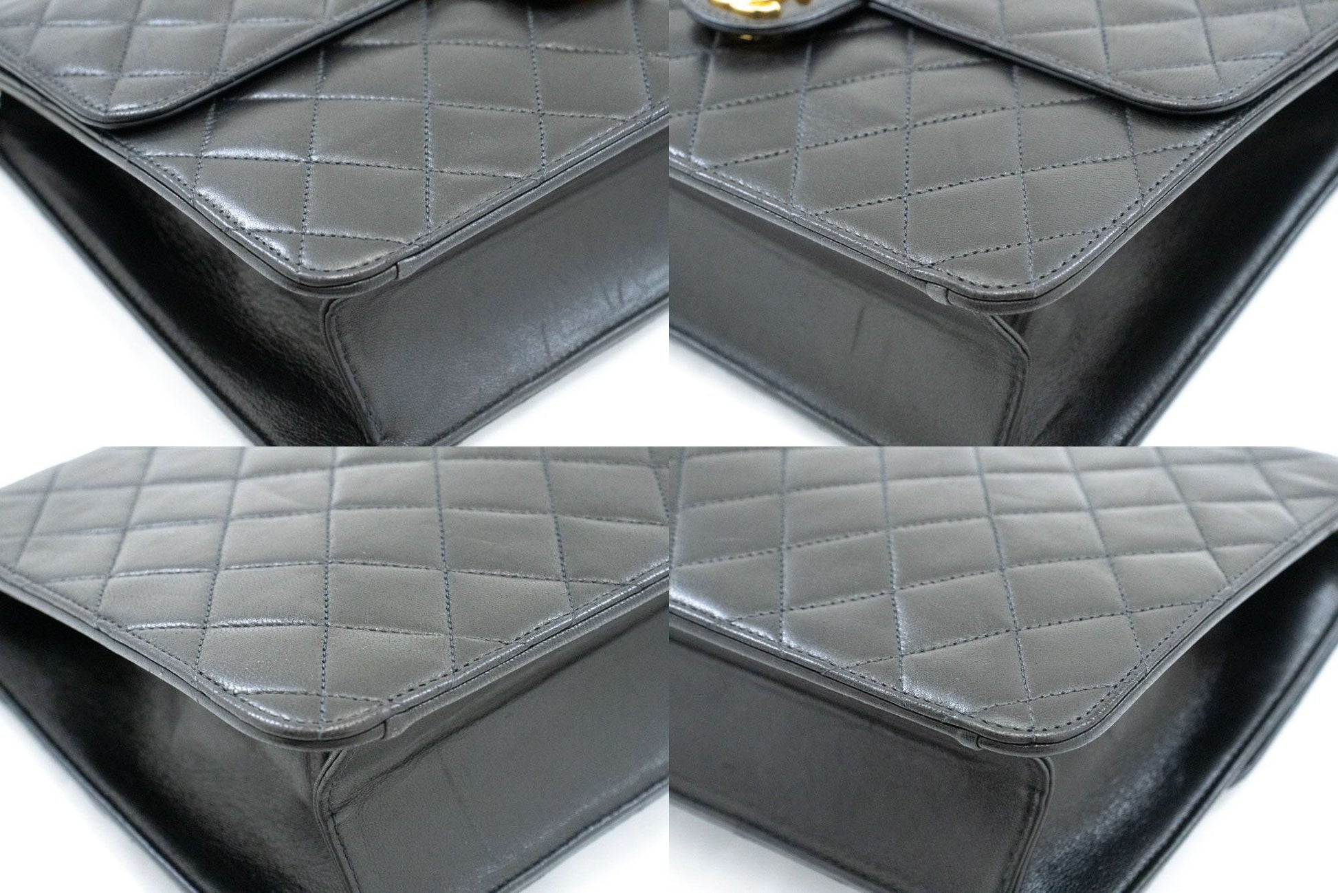 CHANEL skuldertaske med kæde, clutch, sort quiltet flap i lammeskind, taske aa2 hannari-shop