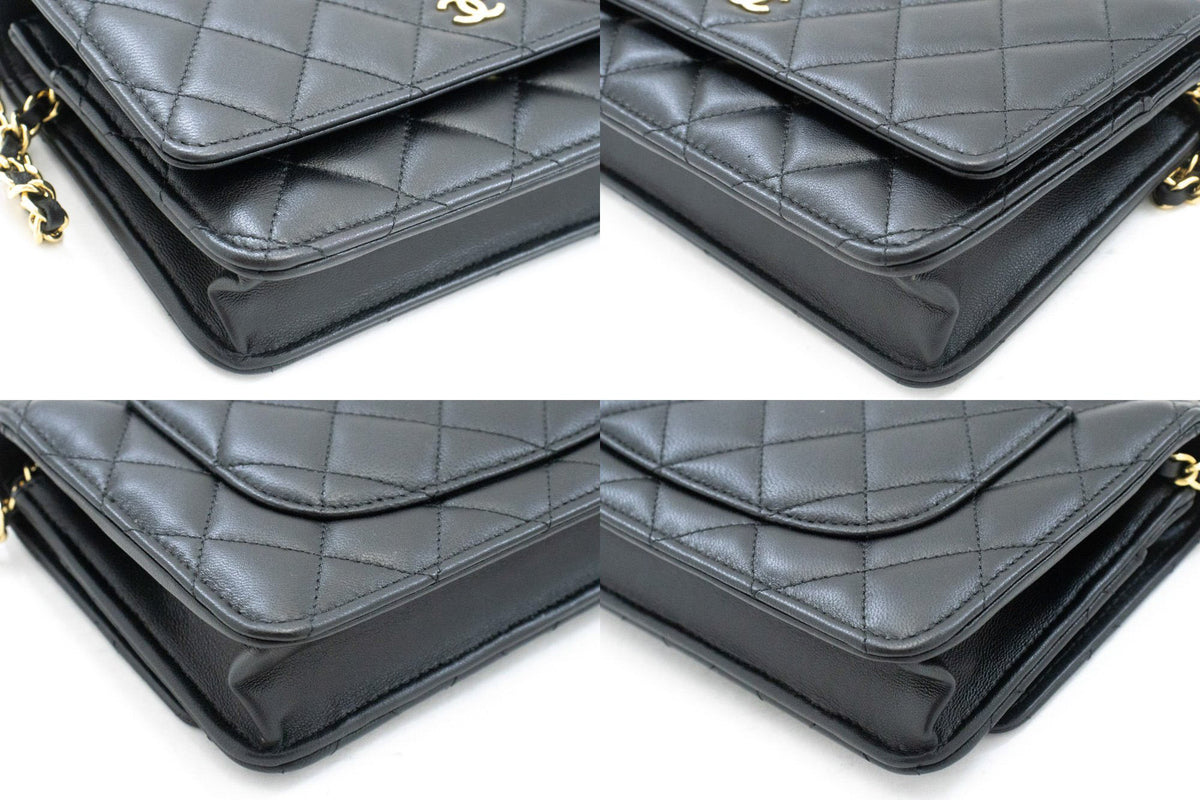 CHANEL Black Classic Wallet On Chain WOC Shoulder Bag Gold Clutch an9 hannari-shop