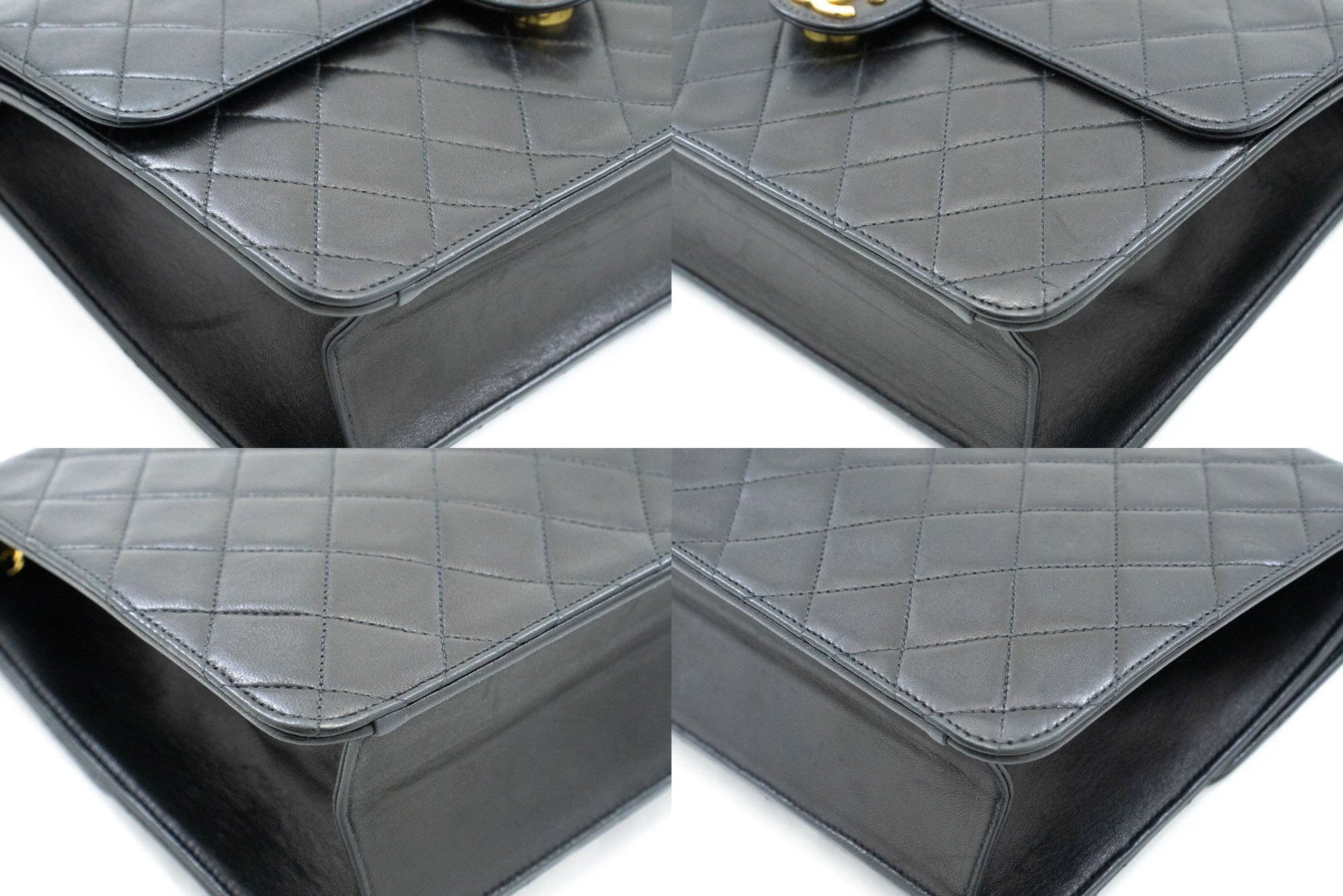 Sac à bandoulière chaîne CHANEL Pochette noire matelassée en agneau rabat portefeuille p42 hannari-shop