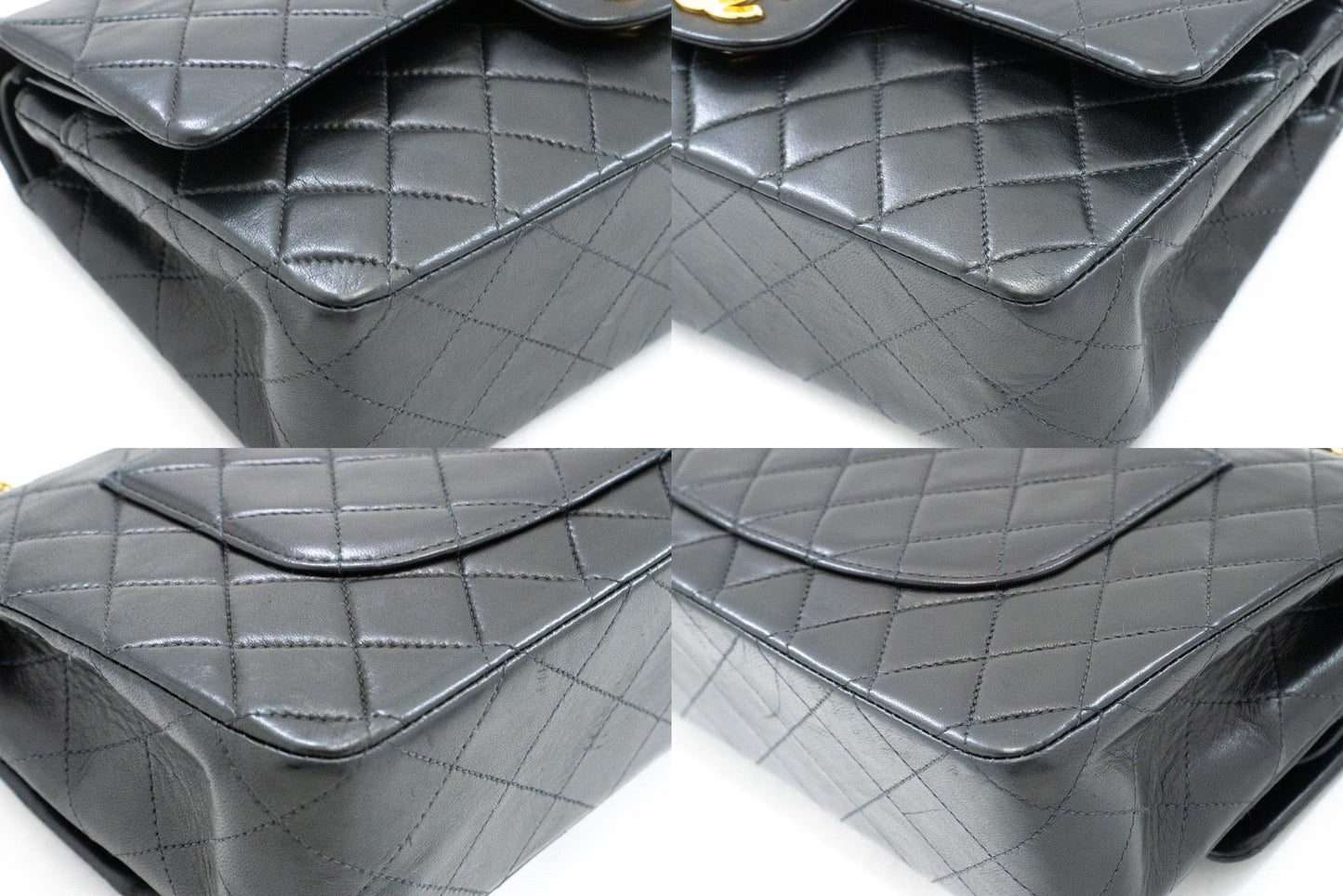 CHANEL Classic Double Flap 10" Chain Shoulder Bag Black Lambskin am9 hannari-shop