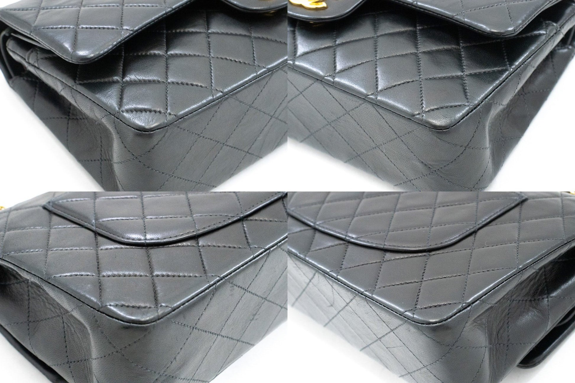 CHANEL Classic Double Flap 10" Chain Shoulder Bag Black Lambskin am9 hannari-shop