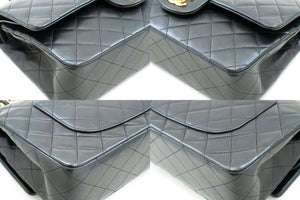 CHANEL Classic Double Flap 10" Chain Shoulder Bag Black Lambskin p76 hannari-shop