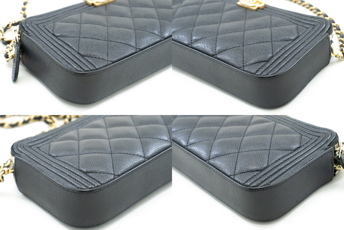 Portefeuille CHANEL Boy Noir Caviar Wallet On Chain WOC Double Zip Épaule n35 hannari-shop