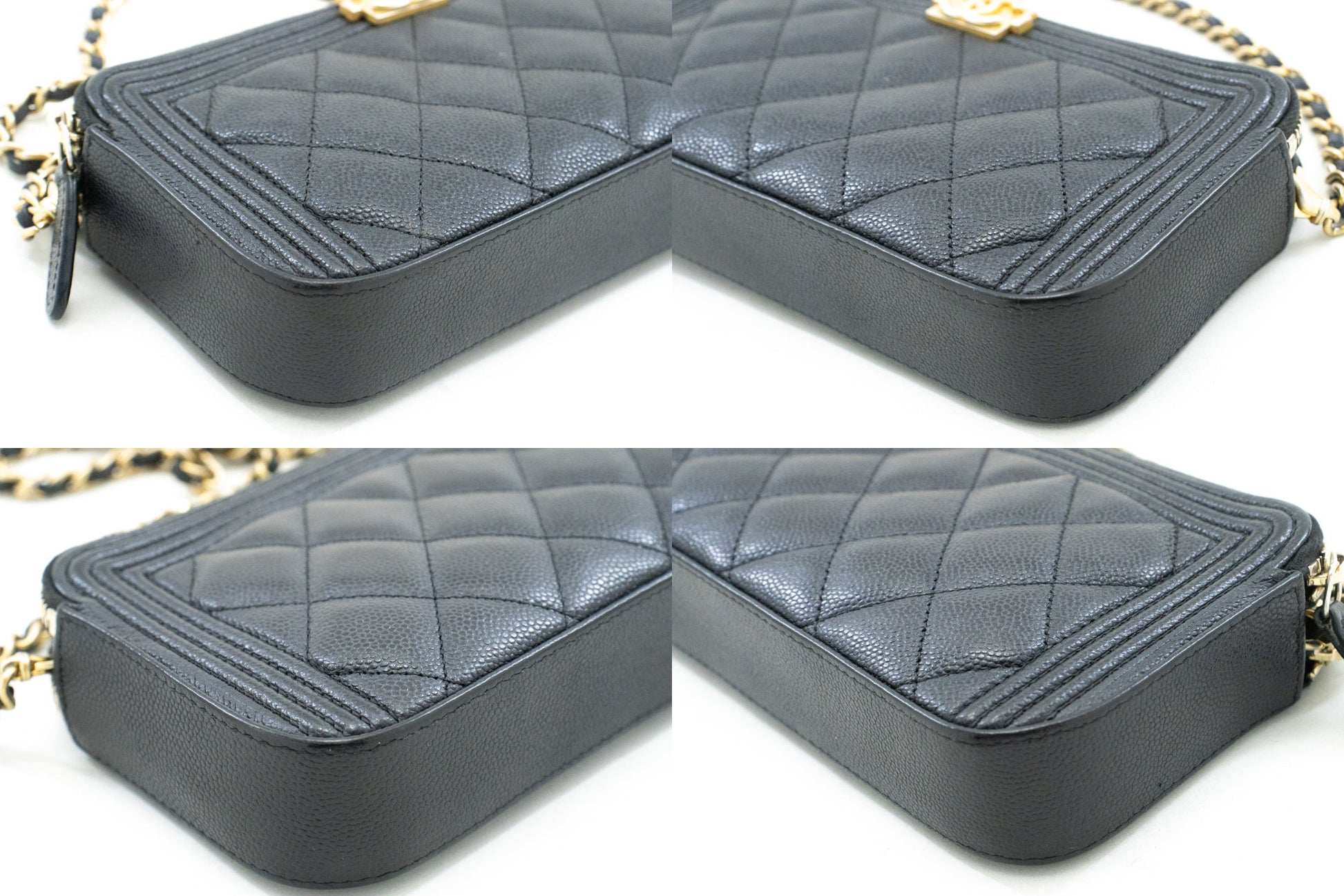 Portefeuille CHANEL Boy Noir Caviar Wallet On Chain WOC Double Zip Épaule n35 hannari-shop