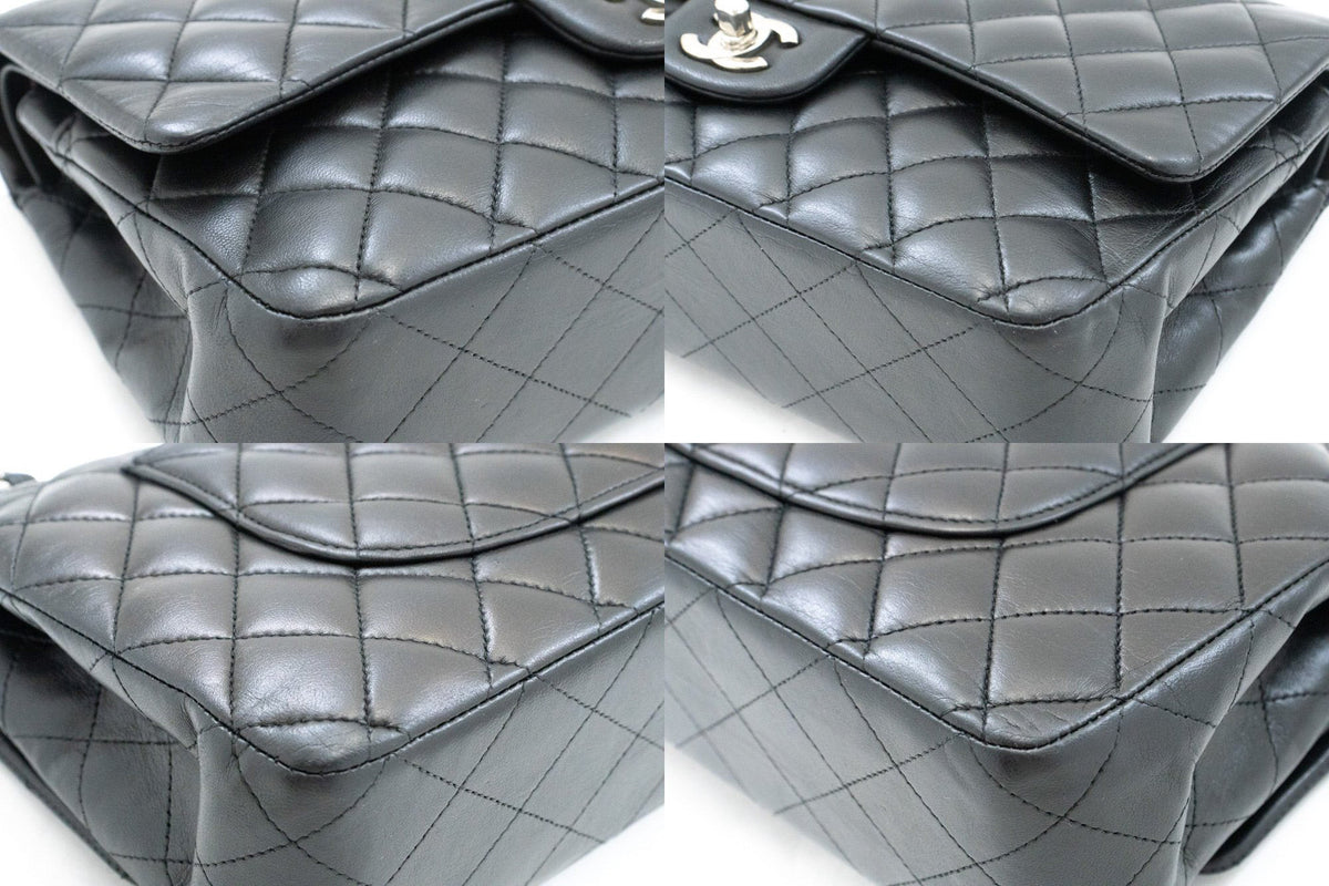 CHANEL Classic Double Flap 10" Chain Shoulder Bag Black Lambskin am5 hannari-shop