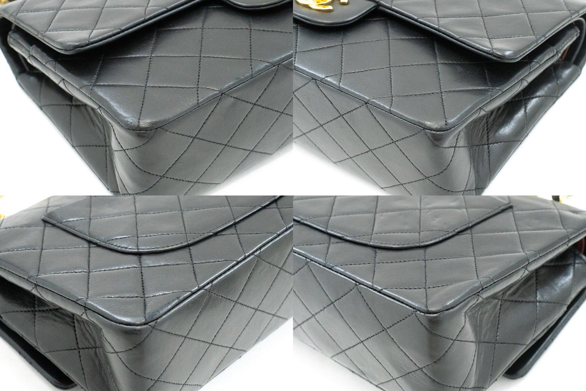 CHANEL Classic Double Flap 10" Chain Shoulder Bag Black Lambskin ao6 — coins hannari-shop