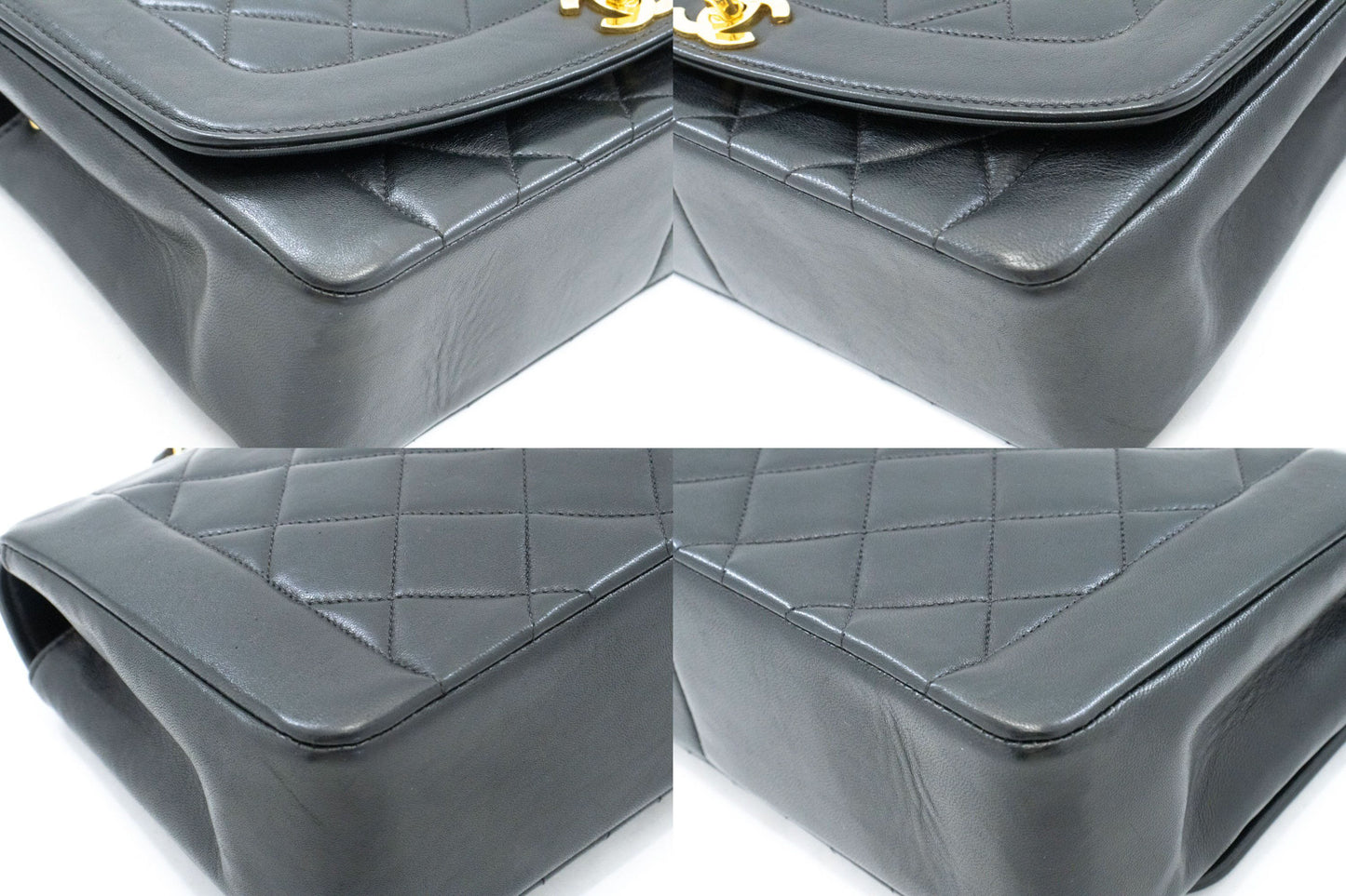 Sac à bandoulière matelassé CHANEL Diana Flap en agneau noir ah2 hannari-shop