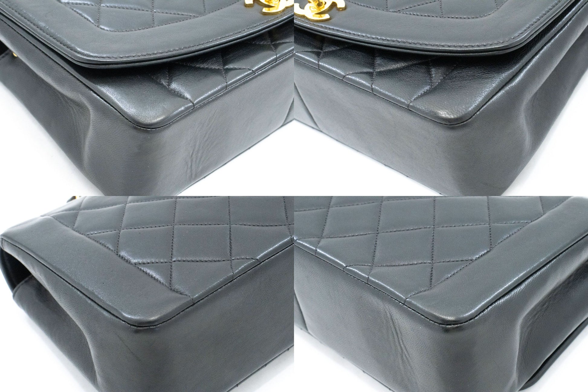 Sac à bandoulière matelassé CHANEL Diana Flap en agneau noir ah2 hannari-shop