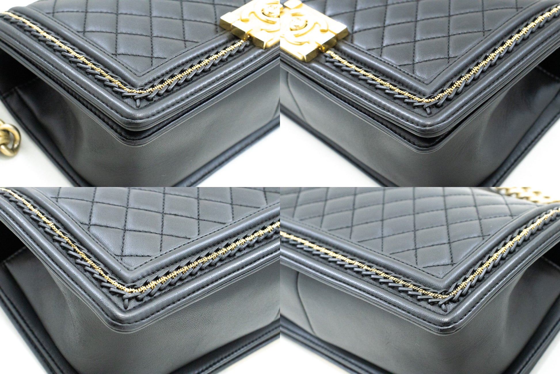 CHANEL Boy Chain Schoudertas Zwart Gequilt Flap Lamsleer n46 hannari-shop