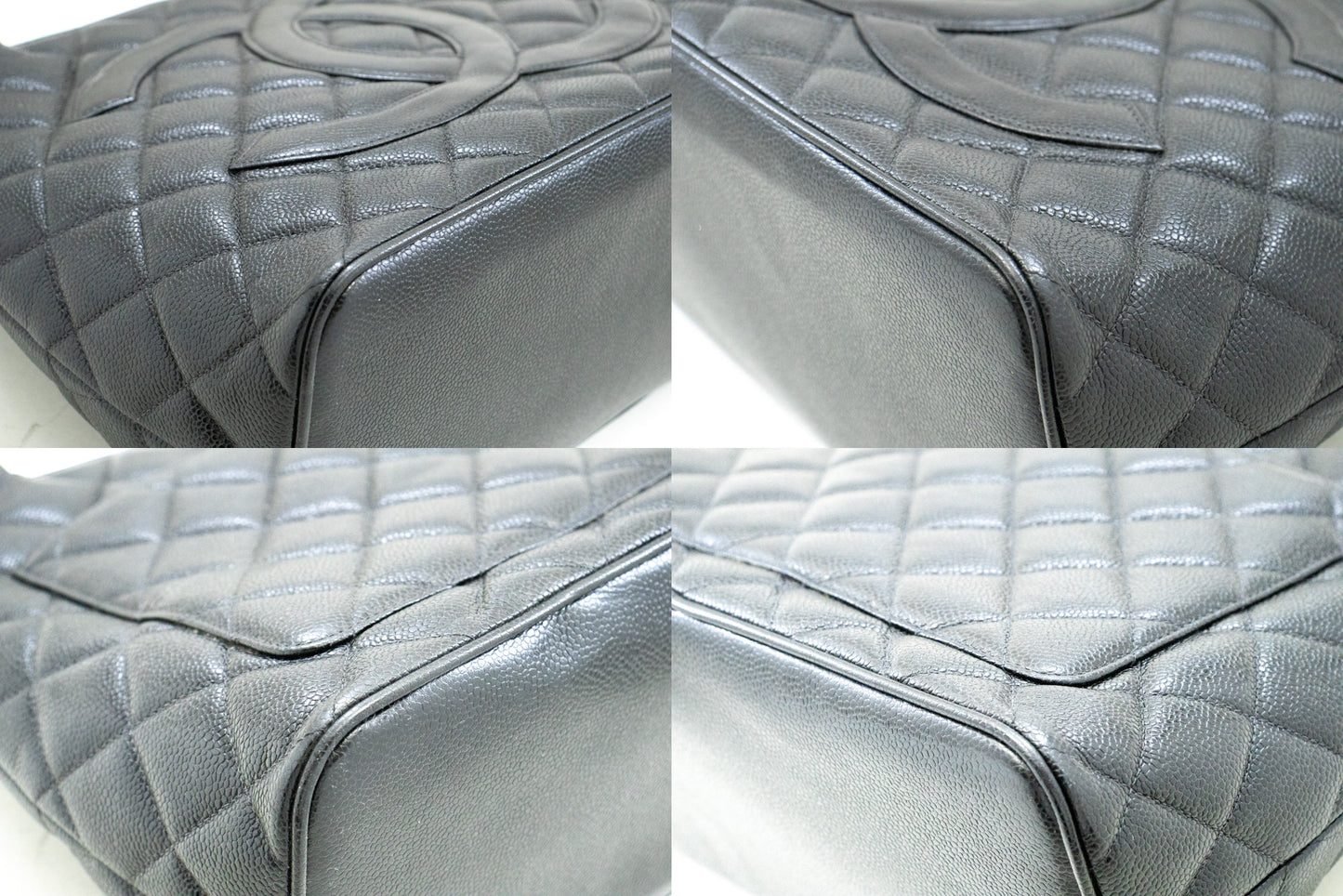 CHANEL Schultertasche aus silberner Medaillon-Caviar-Leder, Einkaufstasche, Schwarz, SV n42 hannari-shop