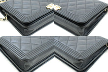 CHANEL Boy Black Grained Calfskin Wallet On Chain WOC Flap Bag p66 hannari-shop