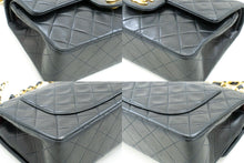 CHANEL Classic Double Flap 9" Chain Shoulder Bag Black Lambskin p68 hannari-shop