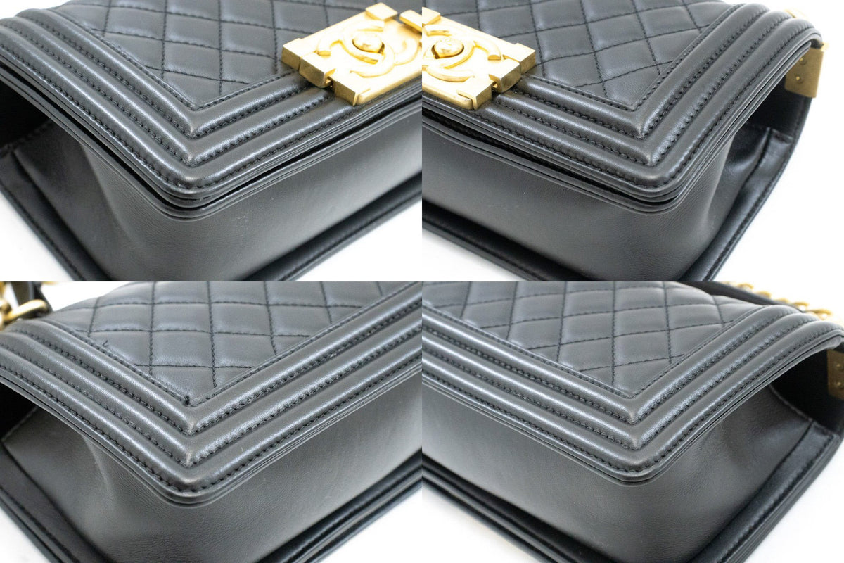 CHANEL Boy Chain Shoulder Bag Black Quilted Flap Lambskin Gold an6 hannari-shop