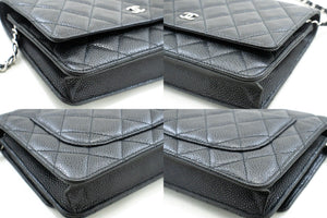 CHANEL Grained Calfskin Wallet On Chain WOC Black Shoulder Bag p60 hannari-shop