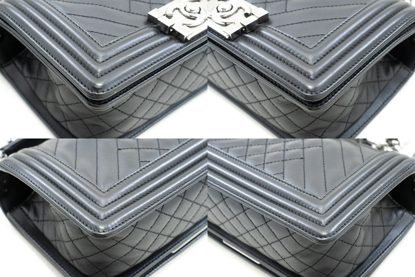 CHANEL Small Boy Chain Skuldertaske Sort Quiltet Klap Kalveskind p93 hannari-shop
