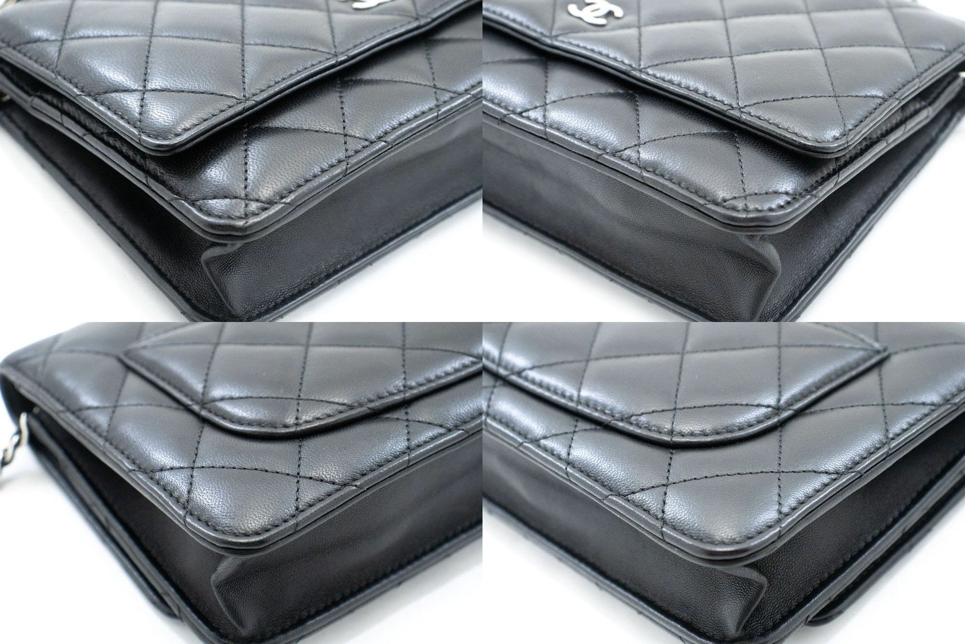 Sac à bandoulière CHANEL Black Classic Wallet On Chain WOC en agneau ab8 hannari-shop