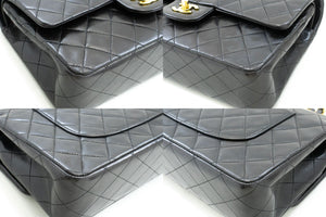 CHANEL Classic Double Flap 10" Chain Shoulder Bag Black Lambskin f91 hannari-shop