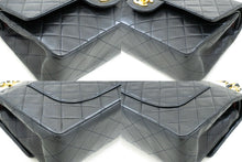 CHANEL Classic Double Flap 10" Chain Shoulder Bag Black Lambskin p84 hannari-shop