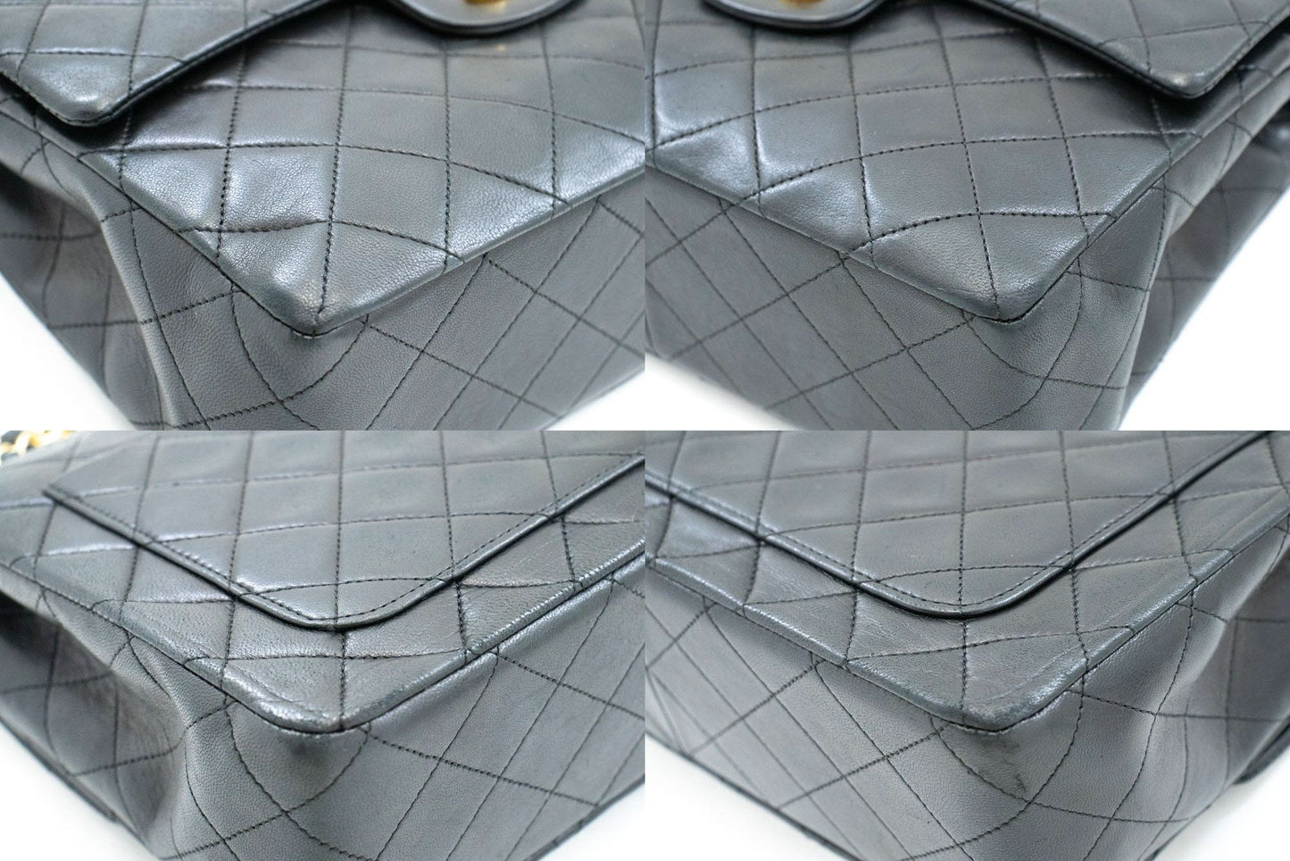 Sac à bandoulière carré CHANEL Classic Double Flap en agneau noir ad1 hannari-shop