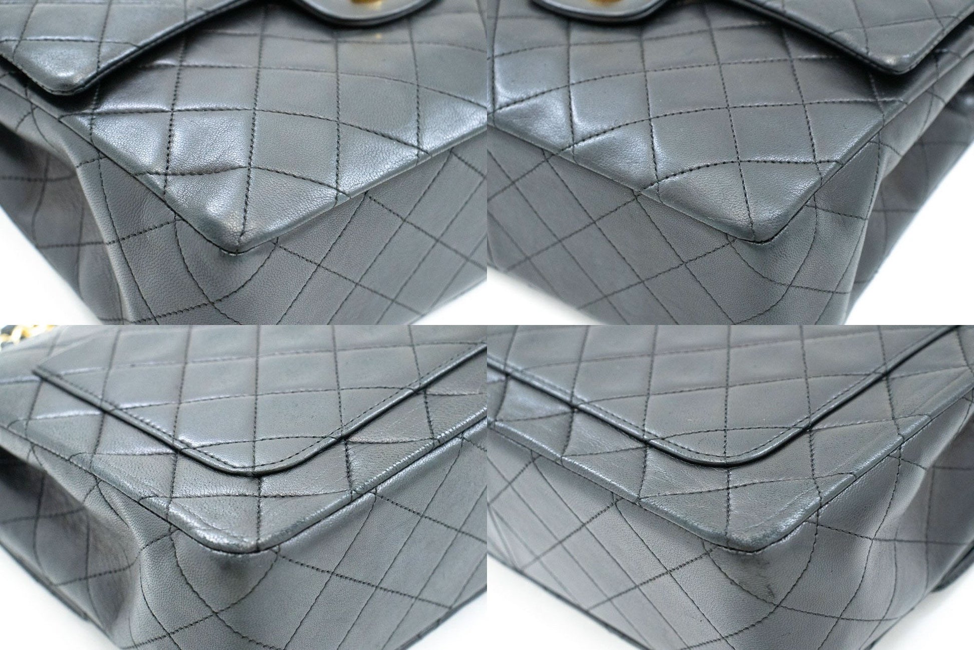 Sac à bandoulière carré CHANEL Classic Double Flap en agneau noir ad1 hannari-shop