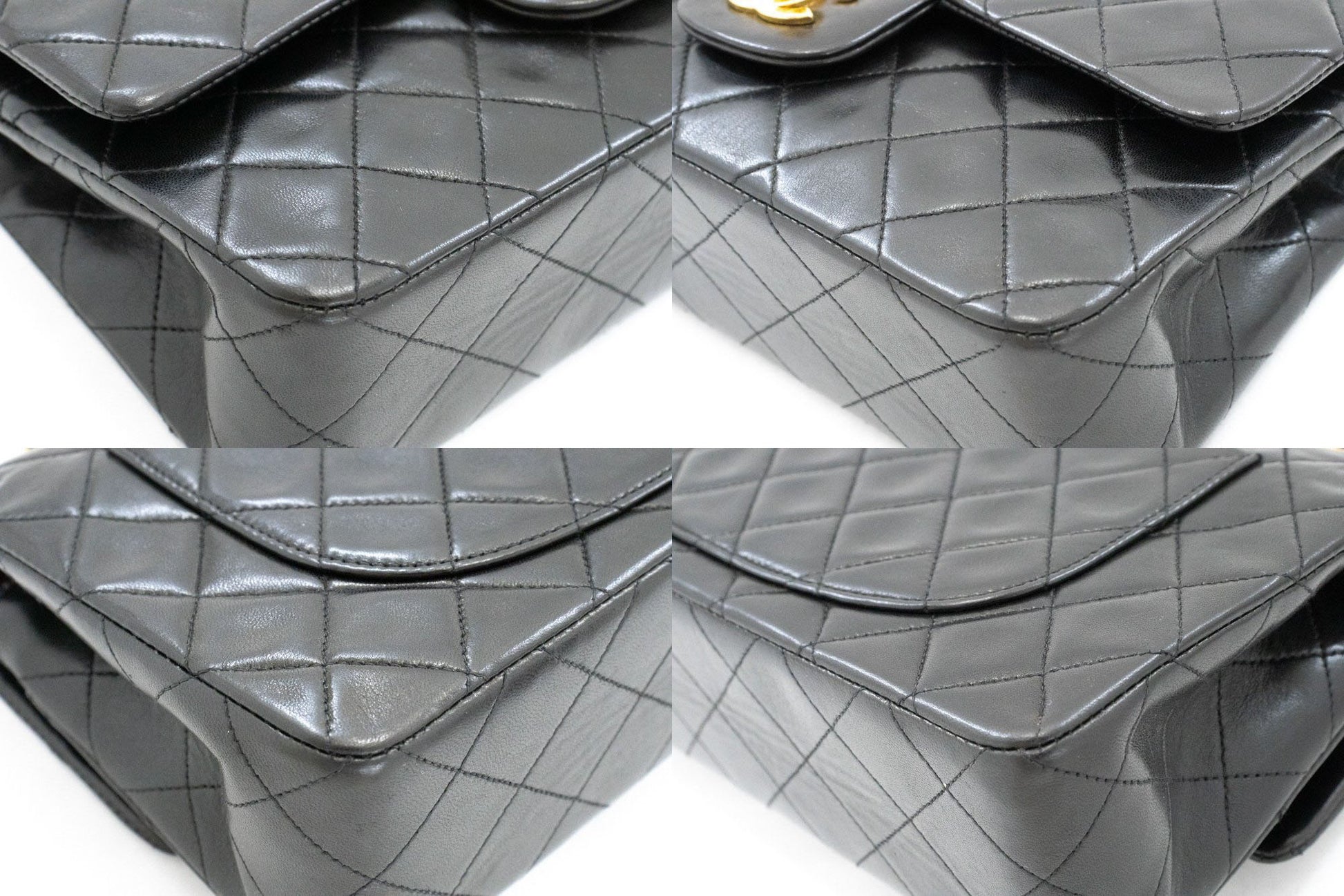 CHANEL Classic Double Flap 9" Chain Shoulder Bag Black Lambskin ai4 hannari-shop