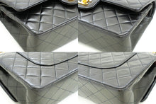 CHANEL Classic Double Flap 10" Chain Shoulder Bag Black Lambskin p64 hannari-shop