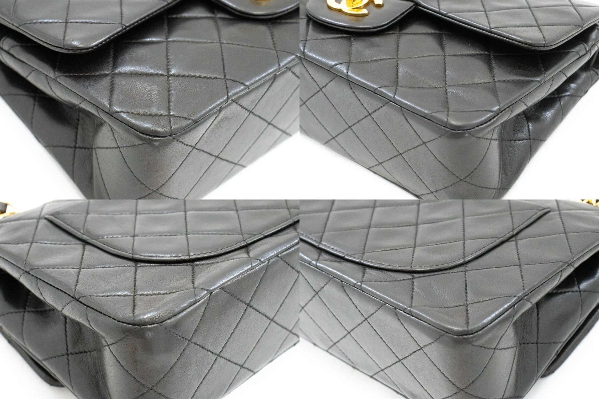 CHANEL Classic Double Flap 9" Chain Schultertasche Schwarz Lammleder ah3 hannari-shop