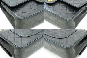 CHANEL Classic Double Flap 10" Chain Shoulder Bag Black Lambskin p61 hannari-shop