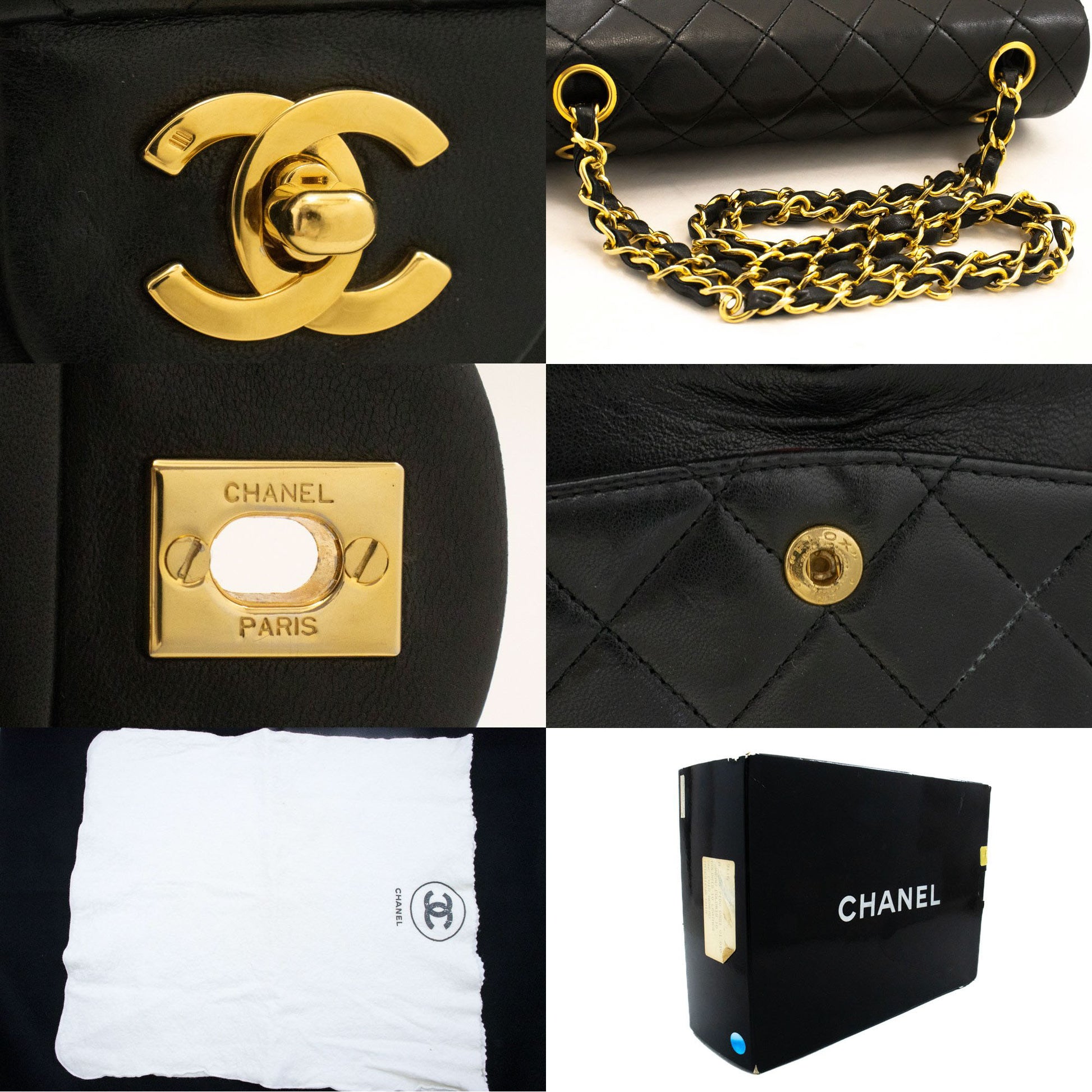 CHANEL Classic Double Flap 9" Chain Schoudertas Zwart Lamsleer ag6 hannari-shop