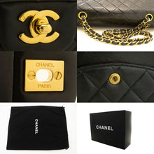 CHANEL Classic Double Flap 10" Chain Shoulder Bag Black Lambskin p58 hannari-shop