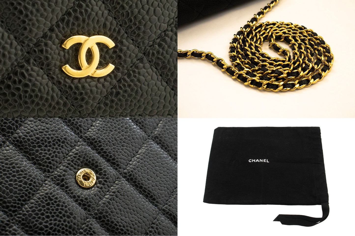 CHANEL Grained Calfskin Wallet On Chain WOC Sort Skuldertaske aa4 hannari-shop