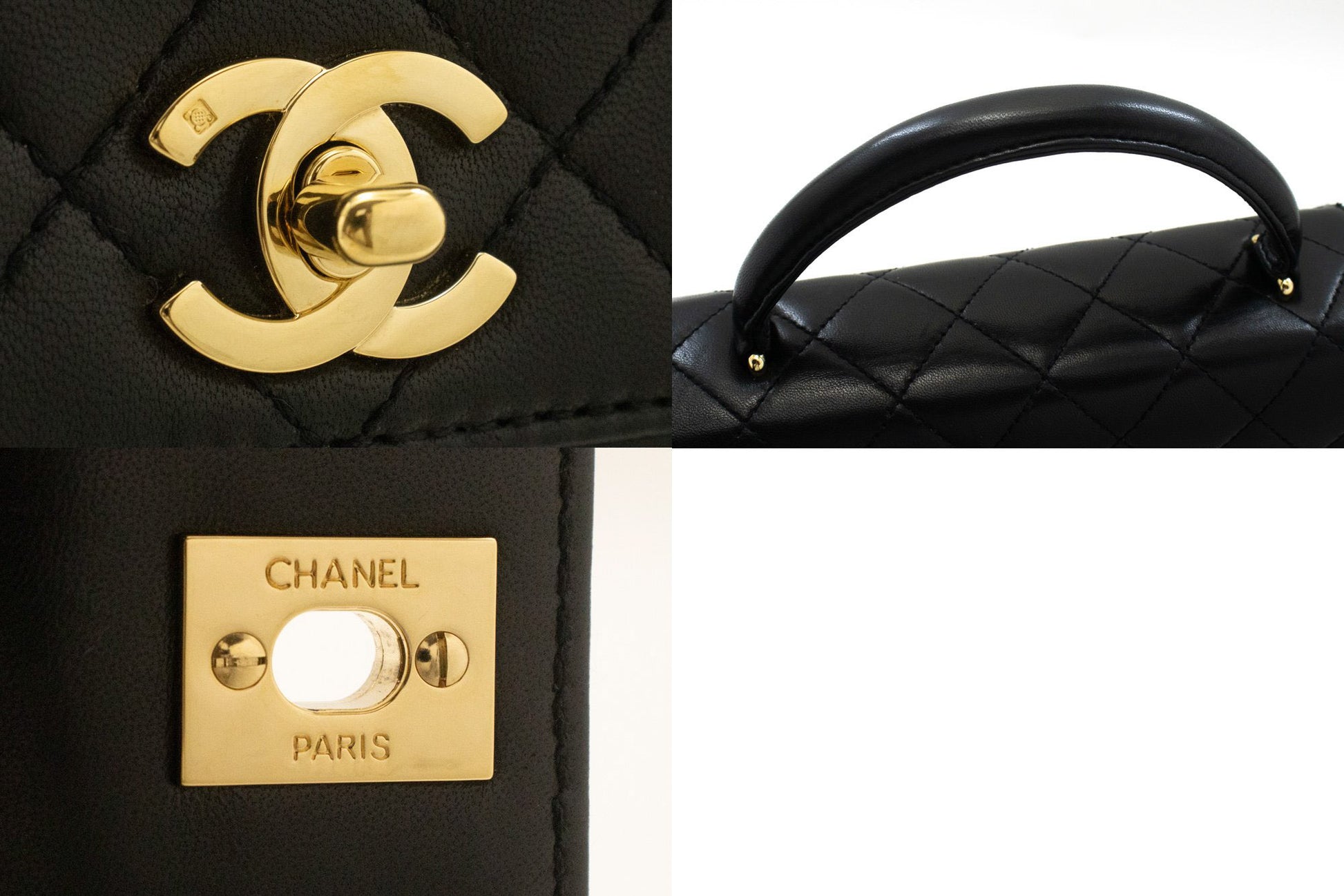 CHANEL Lamskin Handbag Top Handle Small Bag Kelly Black Flap an2 hannari-shop