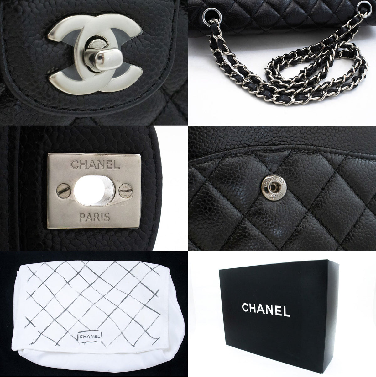CHANEL Grained Calfskin Double Flap 10" Chain Shoulder Bag Black ao1 hannari-shop