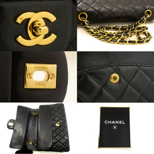 CHANEL Classic Double Flap 10" Chain Shoulder Bag Black Lambskin p31 hannari-shop