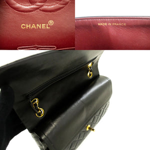 CHANEL Classic Double Flap 10" Chain Shoulder Bag Black Lambskin p58 hannari-shop
