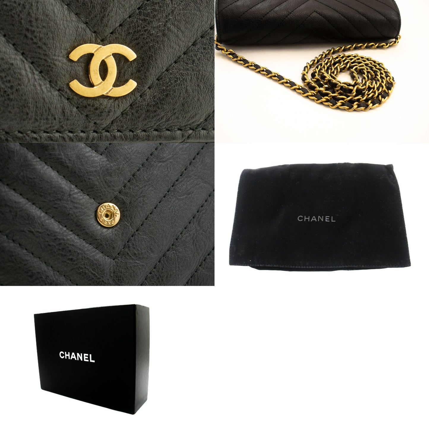 CHANEL V-Stitch kalveskind Wallet On Chain WOC skuldertaske med kæde ab2 hannari-shop